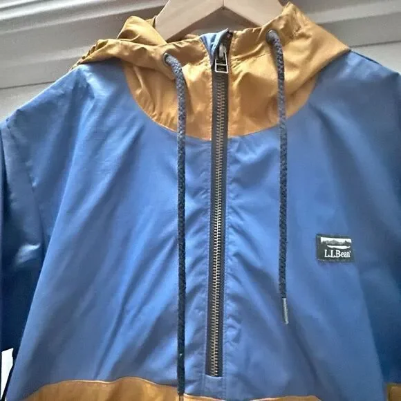 L.L. BEAN | Signature Retro Windbreaker Hooded Jacket Long Length Blue | Medium - Picture 4 of 9